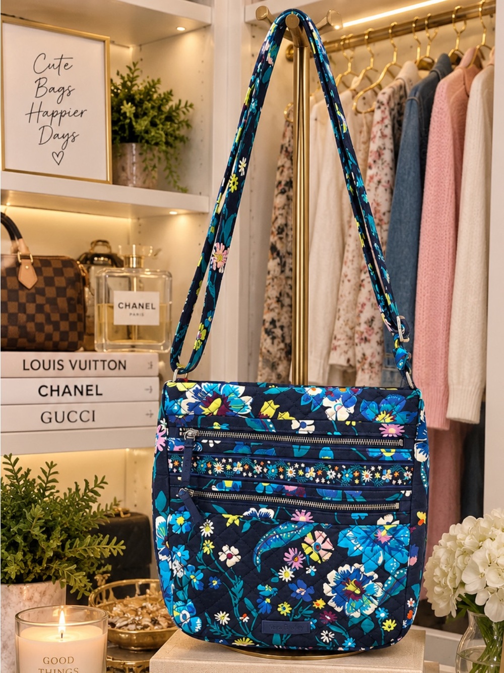 NWOT Vera Bradley Navy Floral Quilted Crossbody Bag